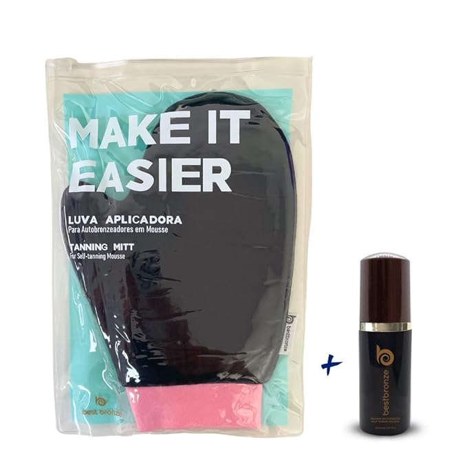 Best Bronze Self Tanner Mousse with Tanning Mitt, 1.7 Fl Oz - Tinted Vegan Self Tanning Foam for Light, Medium, Dark Skin Tones - Easy-to-Use Body Bronzer for Oily, Sensitive, Dry Skin