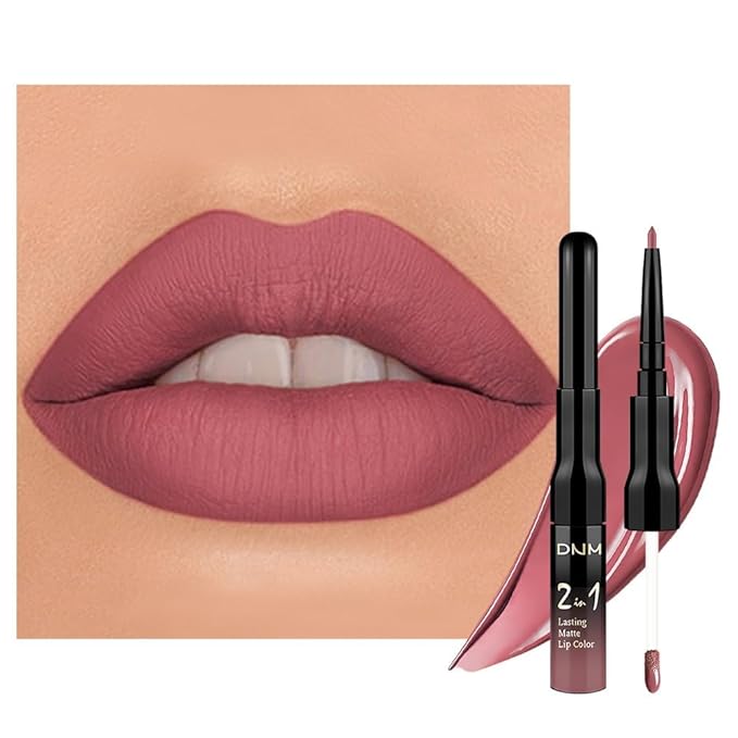 1Pcs 2 in 1 Antique Rose Matte Lip Liner and Liquid Lipstick Stain Makeup Set for women, Nude Pink Long Lasting Smudge Proof Lip Tint Matte Finish Lip Gloss for All-Day Color Hold Easy to Use 29#