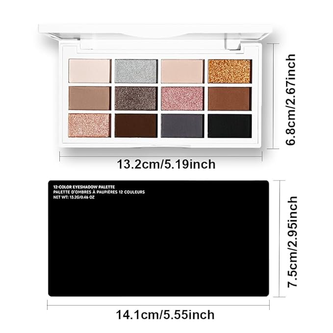 evpct 12 Colors Matte Shimmer Pressed Eye Shadow Palette Makeup for Women, Beige Light Neutral Nude Brown Cocoa Taupe Black Smoky, Silver Bronze Gold Rose Champagne Shimmer, Eyeshadow Contour Palette
