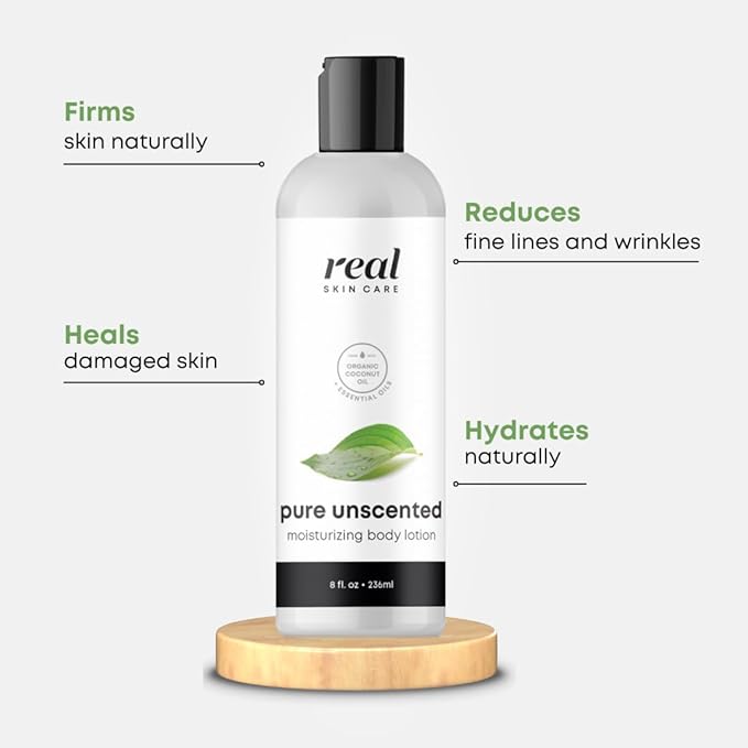 Real Skin Care Organic Body Lotion | Tighten and Moisturize Dry Skin | Reduce Fine Lines and Wrinkles | Natural Body Lotion Without Chemicals | Coconut Lotion Body | Paraben Free Body Lotion | 8oz