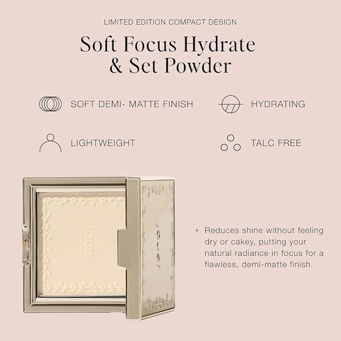 Jouer Soft Focus Hydrate + Set Powder – Talc-Free, Vegan, Lightweight Setting Powder with Hyaluronic Acid, Vitamin E & Allantoin– Universal Translucent Finish, Limited Edition Design & Gift Pink Pouch