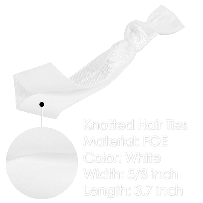 MEEDEE 100 Pack White No Crease Soft Ribbon Knotted Hair Ties - No Damage Ouchless Pony Tails & Yoga Bracelets for Women