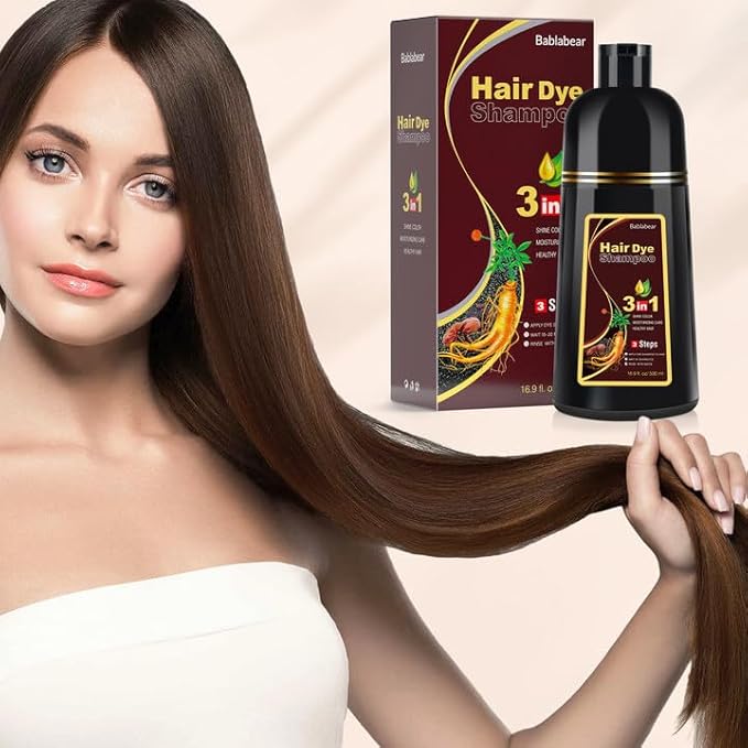 Bablabear Dark Brown Hair Color Shampoo for Gray Hair 500ML Instant Hair Dye Shampoo for Men & Women-3 in 1 Color Shampoo