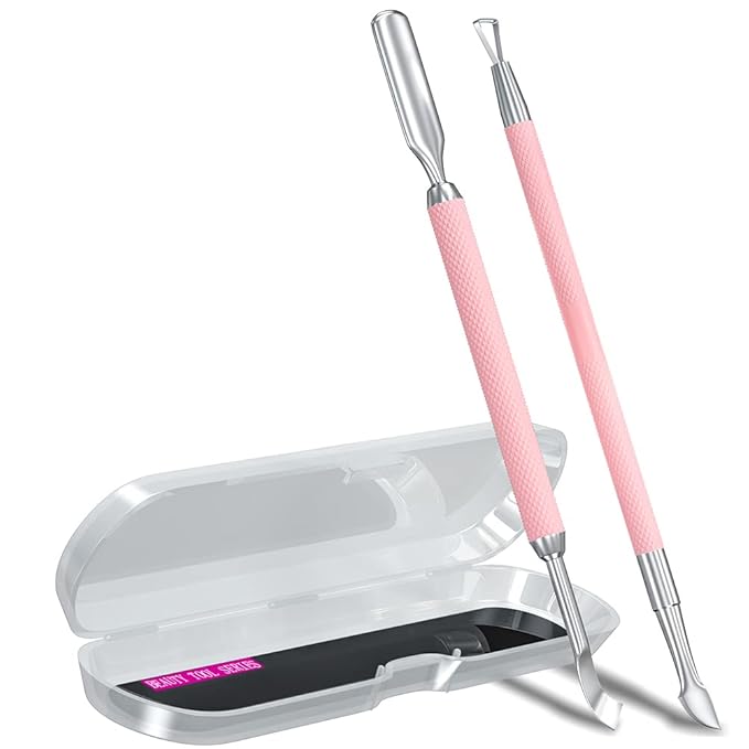 2PCS Metal Pink Cuticle Pusher and Scraper, Nail Trimmer Cutter Stainless Steel Gel Scraper Tool, Nail Polish Remover Peeler Durable Salon Manicure Pedicure Cleaner for Fingernail and Toenail