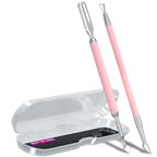 2PCS Metal Pink Cuticle Pusher and Scraper, Nail Trimmer Cutter Stainless Steel Gel Scraper Tool, Nail Polish Remover Peeler Durable Salon Manicure Pedicure Cleaner for Fingernail and Toenail
