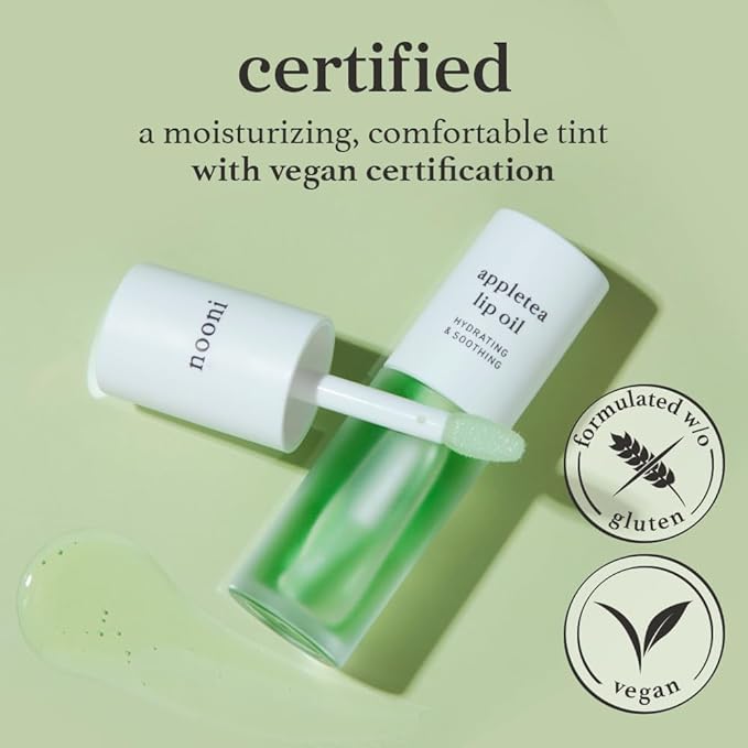 NOONI Korean Lip Oil - Appletea | Long-Lasting, Moisturizing, Plumping, Revitalizing for Dry Lips, Waterproof, No Peel Off, Hydrating, Stocking Stuffers, Tween Girls Trendy Stuff, 0.12 FL Oz