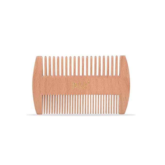 TAN MUJIANG Beard Comb for Men - Dual Density Bristles | Beechwood with Lacquer Finish | 29 Fine Teeth + 18 Wide Teeth | Mustache Grooming Kit Essential