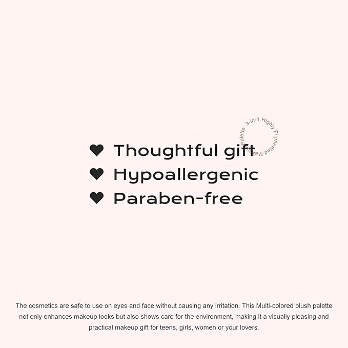 Color Nymph 3 Colors Contour Blush Highlighter Makeup Palette, Travel Size Make up Kit, Blush & Highlighter & Contour Powder Palette, Includes Brush and Mirror, Stacked Makeup Design （Pink）