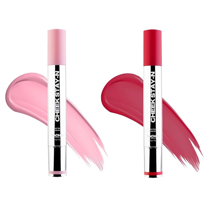 Sacheu Cheek STAY-N Liquid Blush for Cheeks — High Pigment, Buildable, Lightweight Cream Blush for Dewy & Radiant Flushed Cheeks — Long-lasting & Cruelty Free, Flirt Mode Duo