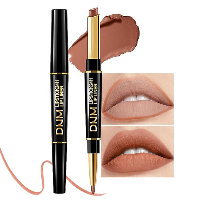 Kaely 2-in-1 Light Nude Brown Matte Lip Liner & Lipstick Combo Set Kit for Women, Magic Neutral Lipstick 24 Hours Original Lips Liner Pencil Stain Gloss Makeup Long Lasting Waterproof 37
