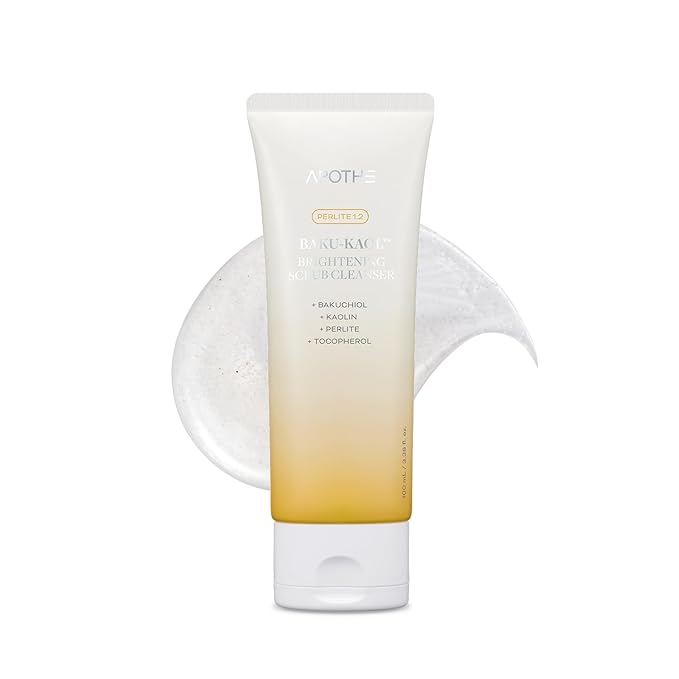 APOTHE Baku-Kaol Brightening Scrub Cleanser with Perlite, Kaolin & Bakuchiol – Gentle Exfoliating Face Wash for Radiant Skin, 3.38 fl oz (100 mL)