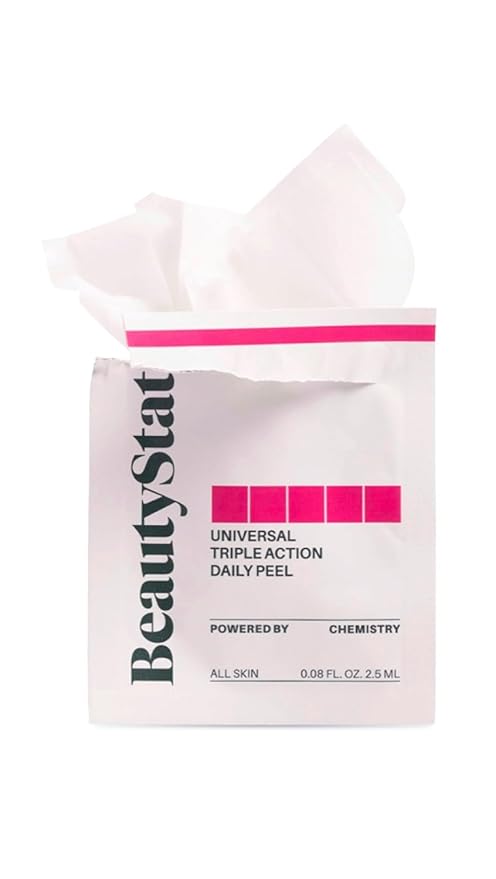 BeautyStat Triple Action One-Step Daily Exfoliating Peel Pad for Uneven Tone, Texture, Fine Lines, Enlarged Pores - Made in the USA - Gentle Exfoliator Pad with AHAs, BHAs, Glucosamine to Brighten