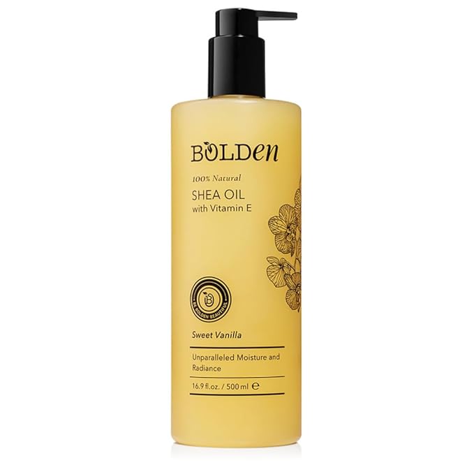 BOLDEN Sweet Vanilla Shea Body Oil with Vitamin E | Stretch Mark Pregnancy Care | 100% Natural Moisture Shea Oil | Lightweight After Shower Body Oil |16.9 Fl Oz