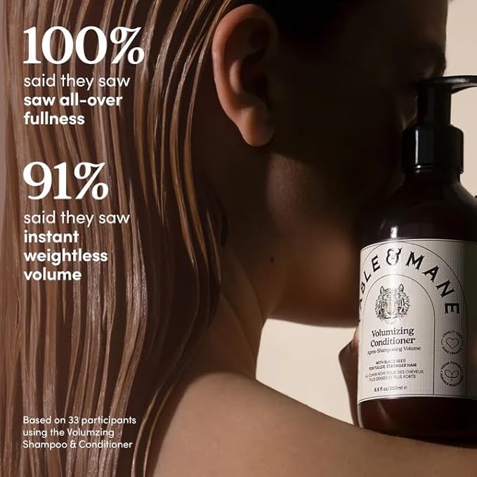 Fable & Mane Volumizing Shampoo & Conditioner Duo For Thinning, Fine or Medium Hair Types. Plumps Strands for Bounce, Body and fuller-looking Hair