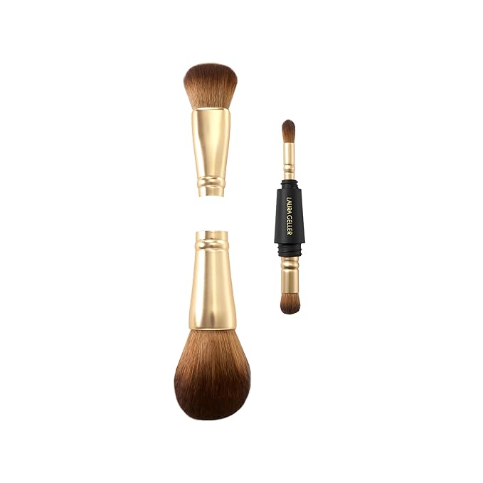 LAURA GELLER NEW YORK Geller To-Go 4-in-1 Travel Makeup Brushes - Interchangable Portable Makeup Brush for Travel - Includes Face and Eyeshadow Brushes for Makeup On the Go