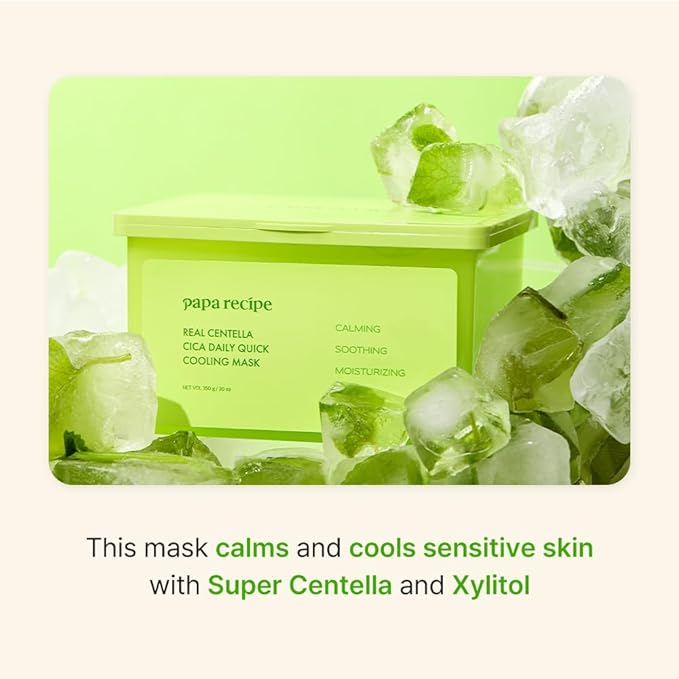 Papa Recipe Real Centella Cica Daily Cooling Facial Masks (30 Sheets), Instant Soothe & Calm, Hydrating Face Masks, Dermatologist-tested, Sensitive & Acne-Prone Skin Friendly, Korean Skincare