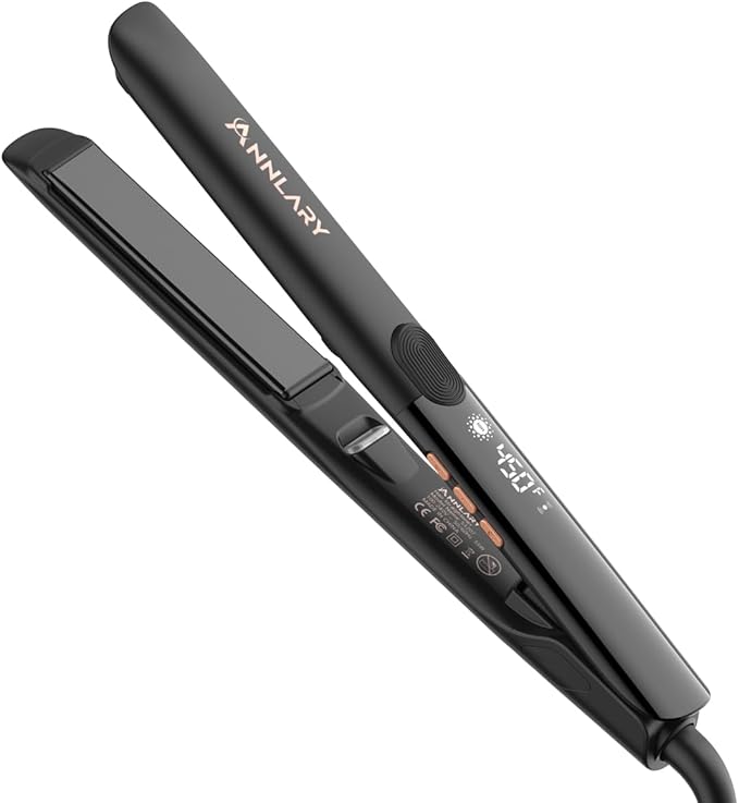 Hair Straightener 1 Inch Flat Iron and Curler 2 in 1 Titanium Ceramic Ionic Dual Voltage Straightener with Heat-Resistant Silicone, for Less Frizz, Shinier & Smoother