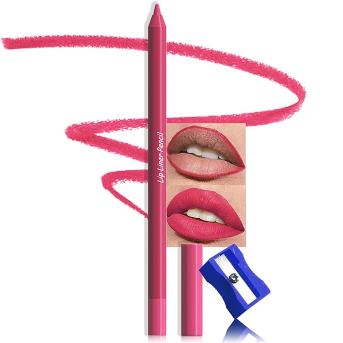 evpct 1Pcs Rose Red Matte Long Lasting Lip Liner Pencils Makeup for Shaping & Sculpting Lips, No Transfer Long Wear Waterproof Pigmented Lip Liner lipliners Crayon Lipstick Pencil Sharpener 19