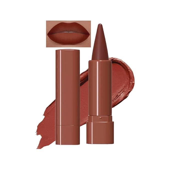 2-in-1 Gradient Dark Red Lip Liner & Lipstick, Waterproof Long Lasting Matte Lip Liner Pencil, Makeup Smudge proof lip liner with Cone Tip (08#-Wine)