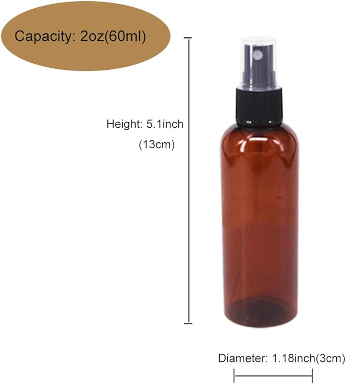 24 Pack 2oz Amber Plastic Spray Bottles For Essential Oils, Perfumes, Cosmetics, Alcohol, Fine Mist Spray Bottle, Mini Travel Bottle, Small Refillable Liquid Containers
