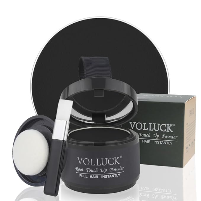 VOLLUCK Root Touch up Powder, Instant Hairline Powder for Thinning Areas and Gray Hair Coverage, Natural and Non-greasy Root Cover up for Women and Men (Dark Black, 0.14 Ounce)