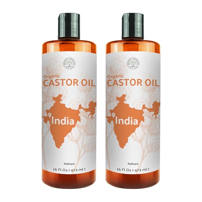 Organic Castor Oil Direct From India - Cold Pressed Castor Oil For Face, Hair Growth, Eyelash Serum, Eyebrow - Skin and Face Moisturizer and Detox - Hexane Free 32oz