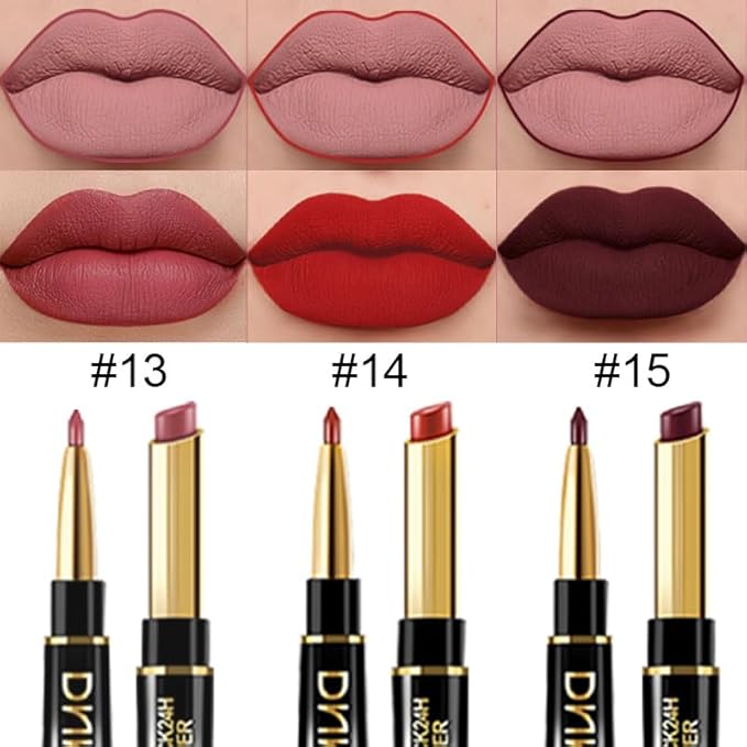 evpct 3Pcs Dark Deep Ruby Mauve Red Lip Liner and Lipstick Set Kit for Women Matte Matt 24 Hours Lipstick Pen and with Lip Liner Pencil Set Long Lasting 24 labial labiales mate 24 horas originales