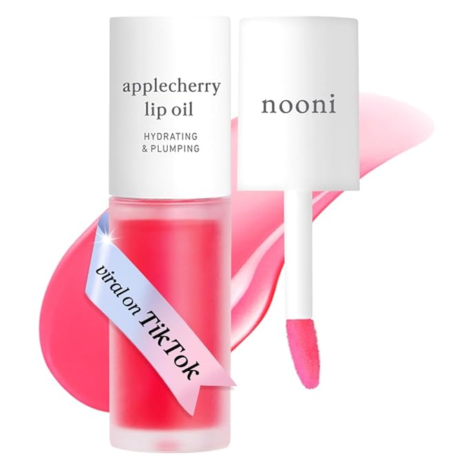NOONI Korean Lip Oil - Applecherry | Long-Lasting, Moisturizing, Plumping, Revitalizing for Dry Lips, Waterproof, No Peel Off, Hydrating, Nourishing Crystal Clear, Stocking Stuffers, 0.12 FL Oz