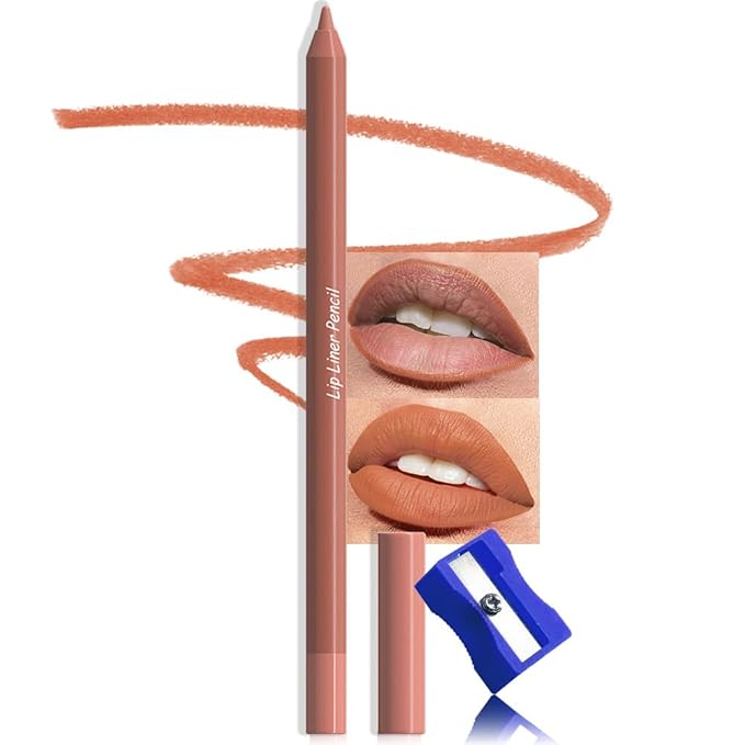 evpct 1Pcs Burnt Orange Matte Long Lasting Lip Liner Pencils Makeup for Shaping & Sculpting Lips, No Transfer Long Wear Waterproof Pigmented Lip Liner lipliners Crayon Lipstick Pencil with Sharpener 2