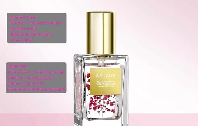 Weilaiya Damask Rose Essence Pure Fragrance Hair Care Oil – 1.41 fl oz – Nourishing Oil for Dry, Damaged, Frizzy Hair – Natural Moisturizing & Smoothing Treatment for All Hair Types