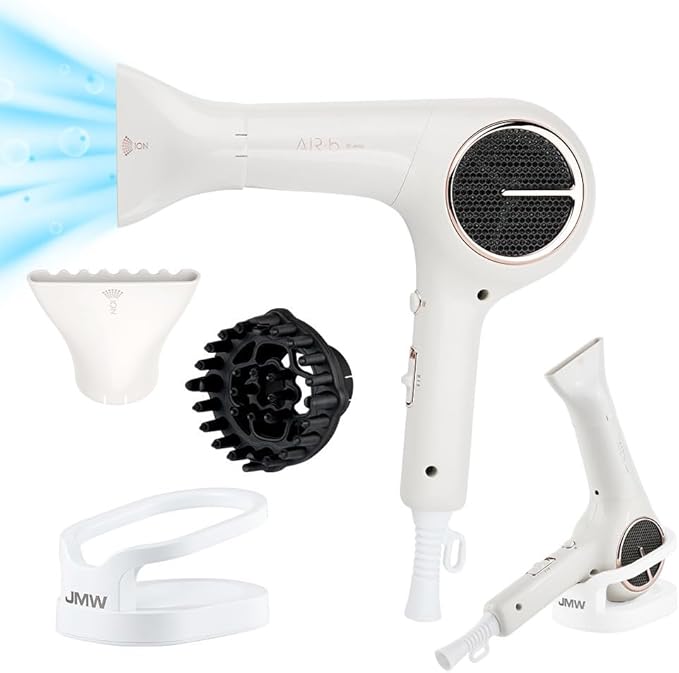 JMW Korean Professional Salon Hair Dryer AIR B with Diffuser & Dryer Stand 1600W - Lightweight, Powerful BLDC Motor, 100% Cool Wind Without Heat, Compact, Low Noise Blow Dryer for Home & Salon