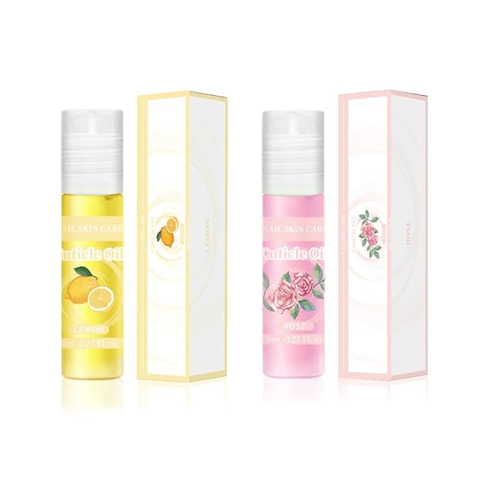 2pcs Cuticle Oil Roller Nourishing Cuticle Oil for Nails Hydrating and Cuticles Moisturizing Nail Care Products(Lemon & Rose)