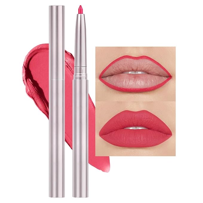 evpct Silky Lip Liner Pencil Retractable, Carmine Red Smooth Lip Liner Creamy Velvet Lipliner Long-Lasting for Korean Makeup Contouring Matte Lip High Pigmented Rich Colors Crayon Lipstick Pen 07