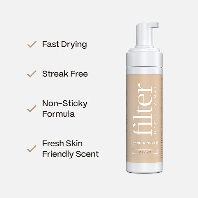 Filter By Molly-Mae Self Tanner Mousse | Medium Natural Color | Fast Drying Self Tan Foam, For A Sunkissed, Golden Glow | Streak Free Tanning Mousse | Moisturizing Foam | Fast Developing | 6.7oz
