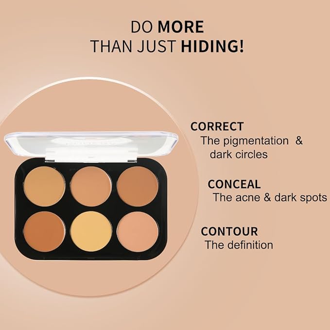 Corlo Cream Contour Palette, 6 Colors Concealer Correct Full Coverage Foundation Palette for Dark Circles Makeup (Light)