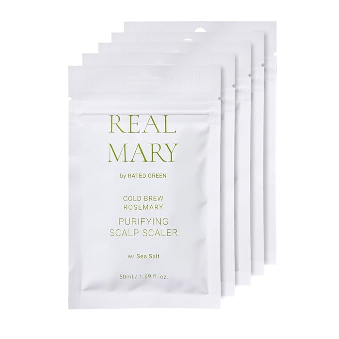 RATED GREEN Real Mary Cold Brew Rosemary Purifying Scalp Scaler w. Sea Salt | Menthol | Deep Refreshing Mask for Oily, Flaky Scalp | Korean Vegan Formula | 1.69 fl oz (Pack of 5)