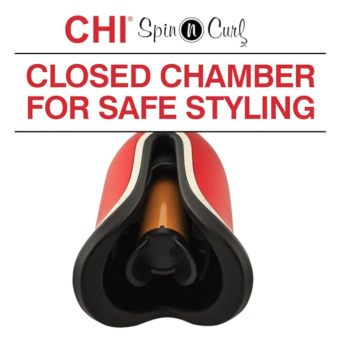 CHI Spin N Curl, Curling Iron For Healthy & Shiny Effortless Curls & Waves, Provides Preset Temperature Settings For Each Hair Texture, Ruby Red