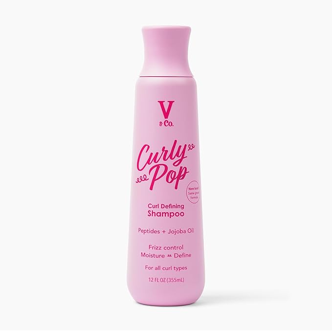 V&Co. Beauty Curly Pop Curl Defining Shampoo – Sulfate Free & Paraben Free Moisturizing Hair Care with Peptides, Amino Acids & Jojoba Oil for Hydration, Frizz Control & Healthy Curls – 12 fl oz