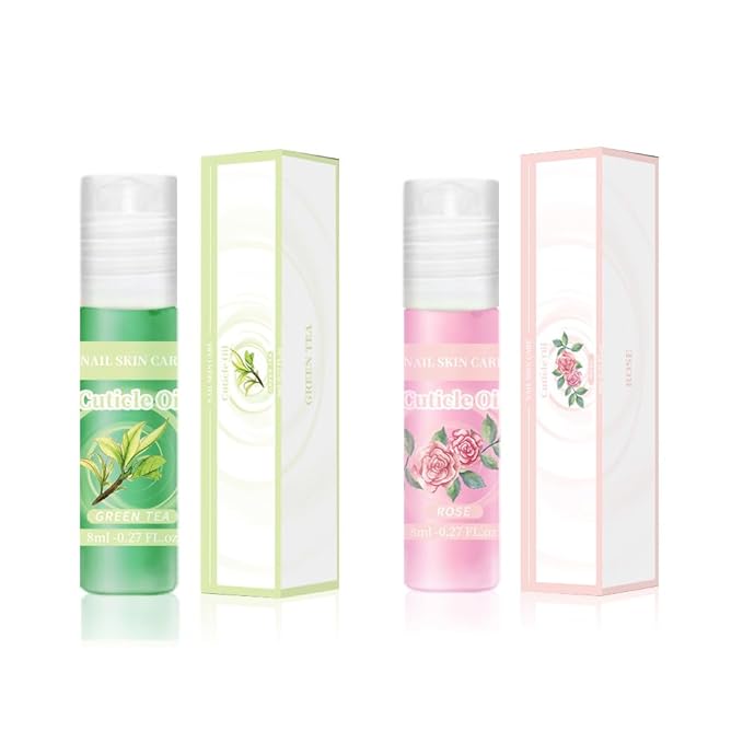 2pcs Cuticle Oil Roller Nourishing Moisturizing Roll On Cuticle Oil for Convenient Portable Nail Rollerball for On the Go Hydration and Care (rose&green tea)