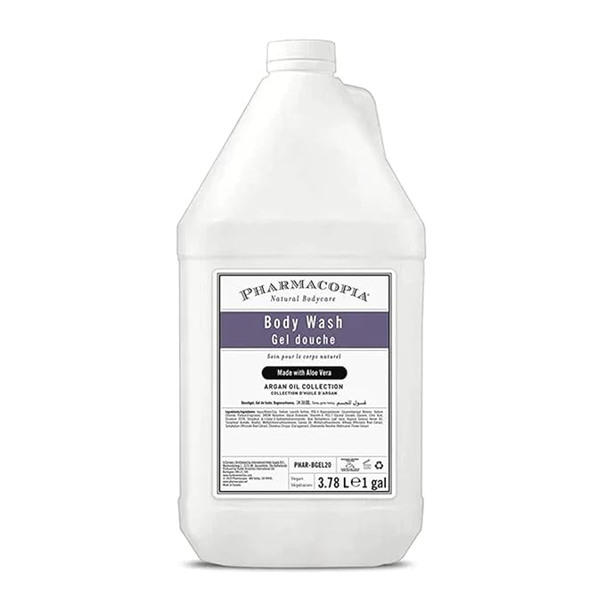 Pharmacopia Hotel Argan Oil Body Wash - Vegan Moisturizing Shower Gel with Aloe Vera, Coconut Oil and Green Tea Extract - Natural, Organic and Cruelty-Free Skin Care for Men and Women, 128 oz