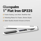 GLAMPALM Hair Straightener 1" Ceramic Flat Iron with Vibrating Plates, Korea's No.1 Professional Salon Tool, 3D Swivel Cord & Dual Voltage, 11 Heat Settings(140°–450°), 25s Fast Heat-Up, White (GP225)