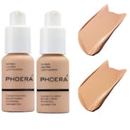 2 Pack PHOERA Foundation 103# Warm Peach and 104# Buff Beige, Flawless Soft Matte Liquid Foundation,24 HR Full Coverage Mattle Oil-Control Foundation Makeup.