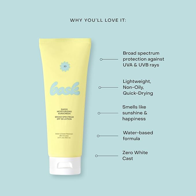 Bask Sunscreen Carry-on Kit: Travel Size Gift Set Bundle with Beach and Travel Pouch | SPF 30 & 50 Sheer Moisturizing Lotion, Daily Invisible Gel SPF 40 Face Sunscreen, & Convenient Travel Pouch