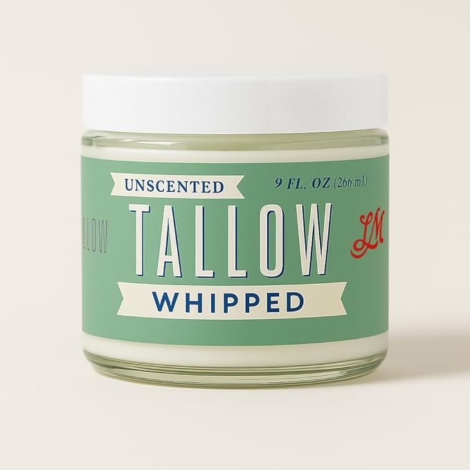 Whipped Tallow 9oz - All Natural Face Cream + Whole Body Moisturizer for Dry Skin - No Preservatives, Parabens or Seed Oils - 100% Pure, No Added Fragrance - USA Made (Unscented)