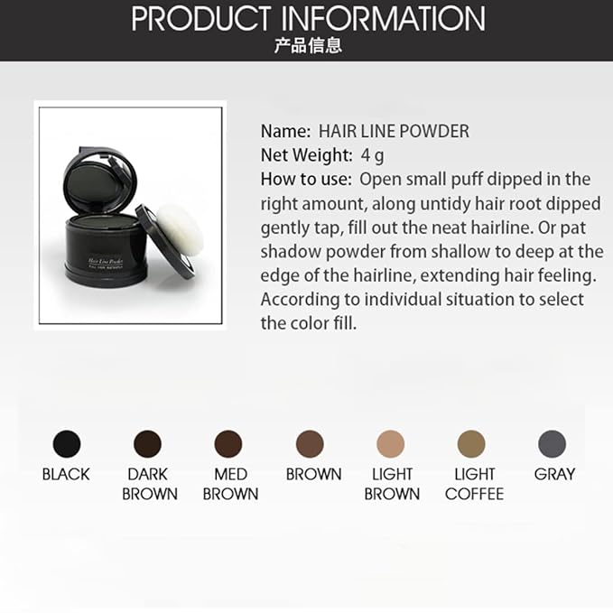 Hairline Powder (Light Brown) Hair Root Dye, Instantly Color Shadow for Thin and Gray Hair Roots - 4g