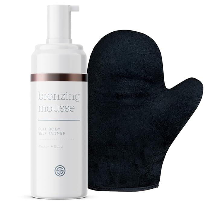 SJOLIE Self Tanner - Express Sunless Tanning Mousse + Mitt Applicator | Medium Dark Color, Streak-Free, Vegan, No Parabens