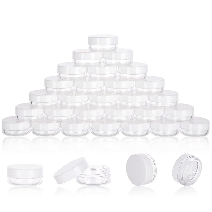 3 Gram Sample Containers With Lids, 50 Count Tiny Jars, Empty Lip Balm, Mini Cosmetic Makeup Travel Containers With Labels, Mini Disposable Spatulas