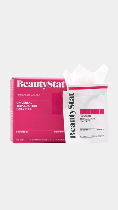 BeautyStat Triple Action One-Step Daily Exfoliating Peel Pad for Uneven Tone, Texture, Fine Lines, Enlarged Pores - Made in the USA - Gentle Exfoliator Pad with AHAs, BHAs, Glucosamine to Brighten