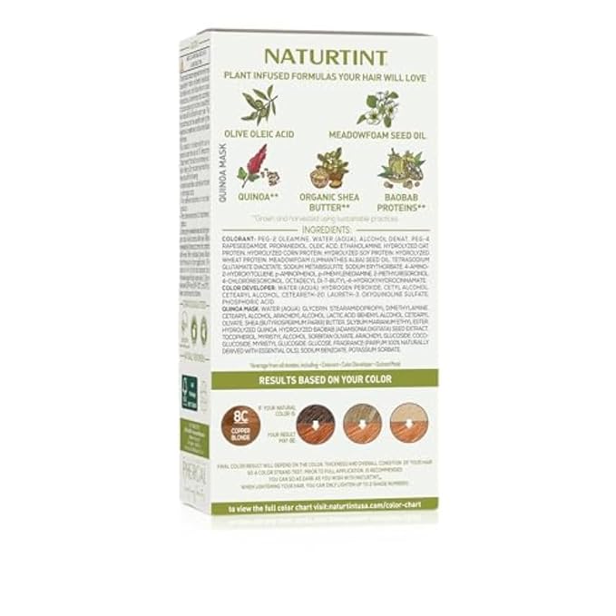 Naturtint 8C Copper Blonde Permanent Hair Color (Pack of 1), Ammonia Free, Vegan, Cruelty Free, up to 100% Gray Coverage, Long Lasting Results (Packaging may vary)