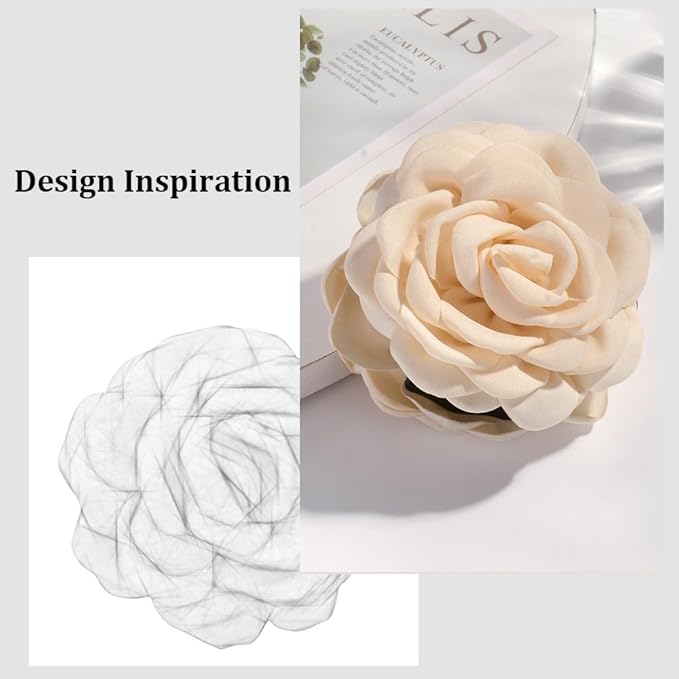 4pcs Handmade Fabric Rose Flower Hair Claw Clip for Women Girls, 3.94" Large Boho Hawaiian Floral Hairpins Barrettes for Thick Thin Hair Styling Accessories(Pink Purple)